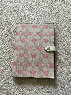 Coach Beige Signature Organizer with Pink Heart Motif